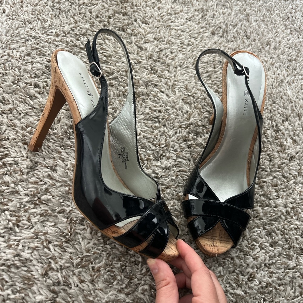 Kelly & Katie 8.5 Black Patent Slingback Heels